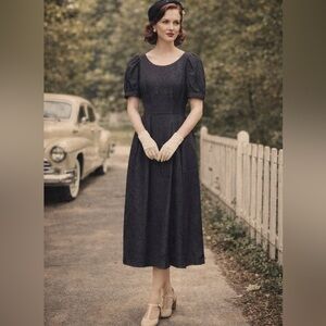 Vintage LANZ black cocktail dress women size 12 Whimsygoth witch 80’ cotton